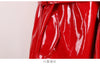 Spring Autumn Long Waterproof Shiny Reflective Black Patent Leather Cocoon Coat Women Sashes Designer Clothes