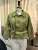 Streetwear Green Belted Jacket Stand Collar Puff Sleeve Cropped Coat Y2k Cool Girl Spring Autumn Casual Outerwear