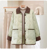 Female Padded Jacket Korean Loose Flip Collar Corduroy Diamond Grid Jacket Women Winter Short Lightweight Cotton Coat