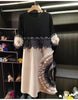 Pleated Tie Flower Long Sleeve Women's Dress Chic Loose Colorblock Patchwork Design Beading Famale Clothing 2DB6651