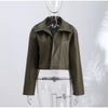Croc Embossed Cropped Faux Leather Jacket High Stand Collar Long Sleeve Oversized Women Jackets Autumn Chic Coats