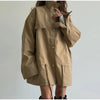 Drawstring Waist Windbreaker Jacket Women Contrast Collar Flap Pockets Long Sleeve Zip Up Coat Autumn Casual Loose Jackets