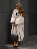 Women Chic Long Trench Coat Loose Lantern Sleeve Stand Collar Side Slit Single Breasted Windproof Outerwear Casual Ladies Jacket