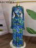 Women Full Sleeve Leaf Print Stacked Bodycon Long Dress Fall Evening Birthday Night Party Vestidos Sexy Dresses