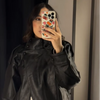 Women's Autumn Standing Collar Leather Jackets Windproof Loose Fold Coats Vintage Style High Street Outdoors Clothes