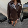 PU Leather Skirt Sets Women Lapel Long Sleeve Double-breasted Jacket Hip Package Short Skirt Suits Female Street Outfits