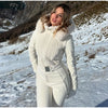 Women's Ski Suit Hooded Full Sleeve Jacket White High-Waisted Flared Pants Set Female Ski Sport Outerwear