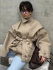 Oversized Tie-Waist Cropped Trench Coat Drop Shoulder Autumn Women Modern Edgy Outerwear Chic Lady Streetwear Coat