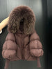 Lagabogy Winter Large Real Fur Hooded Puffer Jacket Women White Duck Down Mid Long Parka Thick Warm Knitted Sleeve Coat