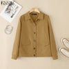 Women Autumn Jackets Casual Turn-Down Collar Long Sleeve Button Up Solid Outerwear Commuting Work Wear Overshirts