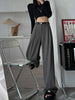 Fall Winter Elegant Gray Suits Pants for Women Office Lady High Waist Wide Leg Trousers with Pockets Black Pants