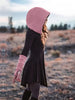 Plus Size Retro Dress, Women's Plus Warm Contrasting Colors Long Sleeve Asymmetrical Hem Slight Stretch Hooded Dress