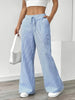 Women's Casual Striped Sports Pants Blue Pocket Pants for Women