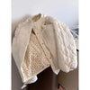 Chic Floral Corduroy Jacket for Women - Korean Loose Fit Round Neck Long Sleeve Cotton Top, Warm Versatile Autumn Winter Shacket