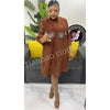 Autumn and Winter Africa Women's Clothing Solid Color Splicing Dress Pleated Loose Women's Cardigan Dresses