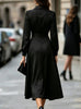 Autumn Women's Notched Work Long Sleeve Maxi Dress Wrap Waist A Line Midi Dress Elegant Long Party Dress Robe Femme