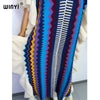Knitting Rainbow Printing Comfort Warm Winter Holiday Dress Elegant Africa Women Boho Party Long Dress