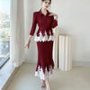Lace Spliced Design Women's Pleated Fake Two Pieces Dresses With Fishtail Hem Design Pullover Famale Clothing DB6661