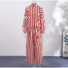 Vertical Stripe Two Piece Outfit Stand Collar Zip Up Jacket Elastic Waist Wide Leg Pants Loose Women Casual High Street Set