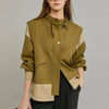 Spring Autumn Contrast Splicing Design Sense Short Women Jacket 2025New Casual Single-Breasted Coat Female Top