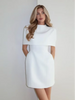 Elegant Solid Shawl Mini Dress Women Chic Half High Collar Waist Cinching A-line Short Dresses Lady Party Evening Gown