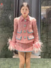 Women Auutmn Winter Sweet Feather Single Breasted Tweed Short Jacket High Waist A-Line Skirt Offce Ladies Two Piece Set