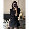 Korean Elegant Slim Fit Blazer Coat Women V-Neck Long-Sleeve Double Breasted Casual Black Coat Office Style Blazers