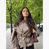 Plaid Scarf Two-sided Jacket Vintage Lapel Double Row Buckle With Pockets Loose Casual Women's Outwear Chic Street Daily Outfit