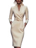 Elegant Party Prom Dress For Woman Spring Autumn V-neck High Waist Long Sleeves Mid-length Dresses Ladies Solid Vestidos