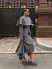 Light Blue Cape 3 Piece Outfit Women Solid Slim Blouse Asymmetrical Hem Midi Skirt Lady Formal Office Matching Set
