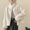 Eco-friendly Mink Fur Windproof Stand Collar Faux Mink Coat For Women Warm Winter Thick Jackets With Pockets 2DB5167