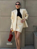 Women Minimalist White Blazer Set Collarless Shoulder Pad Loose Long Sleeve Coat Boned Slim Bodycon Skirt Lady Outfit