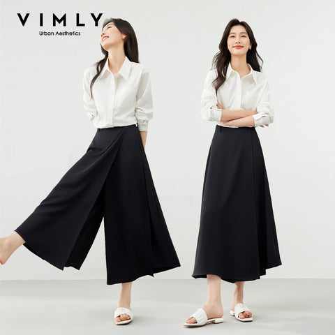 Black Wide-Leg Pants Autumn Flowy Ankle-Length Side Zipper Detail Trousers Office Lady Commuter Bottoms A1738