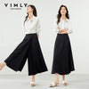 Black Wide-Leg Pants Autumn Flowy Ankle-Length Side Zipper Detail Trousers Office Lady Commuter Bottoms A1738