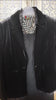 Women's Black Velvet Blazer Jacket with Gold Accents & Lace Trim Spring Autumn Cropped Suit Top Outerwear w1532
