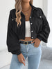 Corduroy Shacket for Women Fall Winter Short Lapel Jacket Long Sleeve with Mock Pockets & Single Button Casual Outerwear