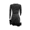 Women Dress Diamonds Splice Ruffles Mini Dresses Square Collar Full Sleeve Slim Fit Sold Evening Party Vestidos Elegant Ladies