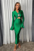 Elegant Hollow Out Sexy Maxi Dress For Women Spring V Neck Long Flare Sleeve Bodycon Club Party Evening Dress