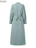 Women Maxi Dresses Elegant Modest Ruffled Collar Tied Waist Long Sleeve Long Dress Muslim Hijabs Abaya Robes S-3XL