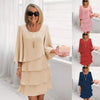 Women's Cake Skirt 3/4 Bell Sleeve Crewneck Tiered Layered Flowy Dress Party Wedding Outfits
