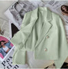 Women's Double Breasted Cropped Blazer Casual Office Wear Solid Color Suit Jacket Woman Spring Slim Fit Long Sleeve Blazers
