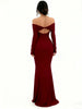 Women's Off-Shoulder Bodycon Dress - Long Sleeve High Slit Bandage Dress, Chic Figure-Hugging Midi