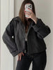 Vintage Loose Stand Collar Woolen Coat for Women Casual Solid Full Sleeve Warm Cropped Overcoat High Street Outwear