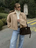 Women's Loose Drop Shoulder Zip-Up Cargo Jacket Casual Top