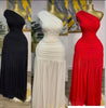 Women One Shoulder Skew Neck High Split Pleated Hem Bodycon Long Maxi Dress Evening Sexy Club Party Dresses Vestido