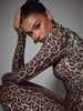 Leopard Print Long Sleeve Sexy Maxi Dress For Women Autumn Winter Elegant Turtleneck Printed Bodycon Long Dress