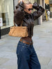High Street PU Jacket Woman Zip Button Turtleneck Full Sleeve Navel Exposed Girls Motorcycle Style Classic Clothing