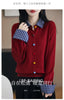Fake Two Piece Spliced Sweater Jacket Women Autumn Long Sleeve Loose Shirt Collar Knitted Cardigan Ladies Casual Knit Female