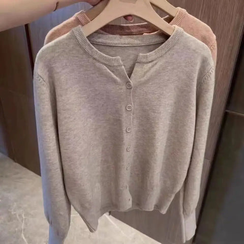 Vintage All-matching Women Knitted Cardigan Casual Chic Female Long Sleeve Sweater Coats Jackets Korean Elegant Office Lady Top