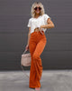Corduroy Casual Trousers Women Autumn Winter Solid High-waist Flare Pants Lady Slim Black Gray Khaki Orange Long Pants